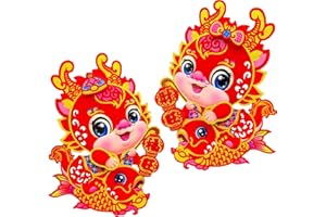 PETIT MANON Chinese New Year Door Sticker, 2024 Year of The Dragon Window Clings, 3D Cartoon Zodiac Dragon Wall Decals, Chinese New Year Decoration for Spring Festival Lunar Year Party