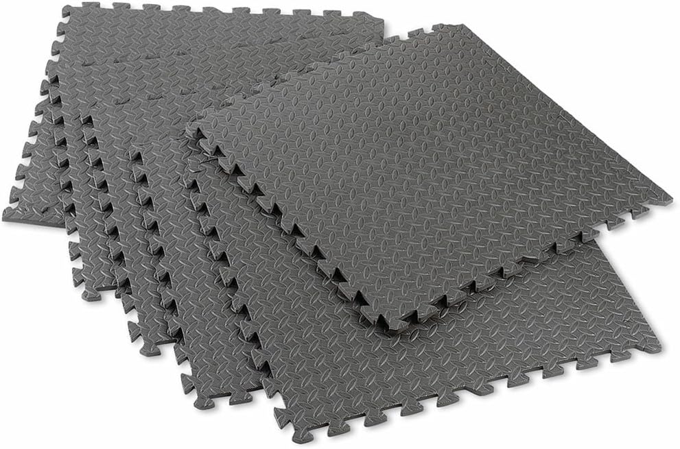 Black Leafage Interlocking Foam Mats Tiles Gym Play Garage Workshop Floor Mat (60 x 60cm each piece) (6 Mats (24 SQ FT))