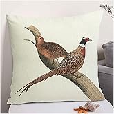 Decgarsun Farmhouse Burlap Pillow Covers 18 x 18 Watercolor Pheasant Decorative Pillowcase Square Linen Cushion Covers for Sofa Couch Bed Chair Home Decoration