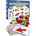 3 Bees & Me Wooden Pattern Blocks - Fun Montessori Learning Toys for Ages 3 to 9 - Tangram Shapes Puzzle Set with 155 Pieces