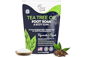 Tea Tree Oil Foot Soak with Epsom Salt – For Toenail Repair, Athletes Foot, Softens Calluses, Soothes Sore & Tired Feet, Nail Discoloration, odor Scent, Spa Pedicure Care – Made in USA 16 oz