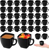 Amyhill 100 Pcs Disposable Tea Cups Mini Plastic Tea Cup Bulk with Handle Hard Plastic Coffee Mug Disposable Square Espresso Mug for Party Catering (Black)