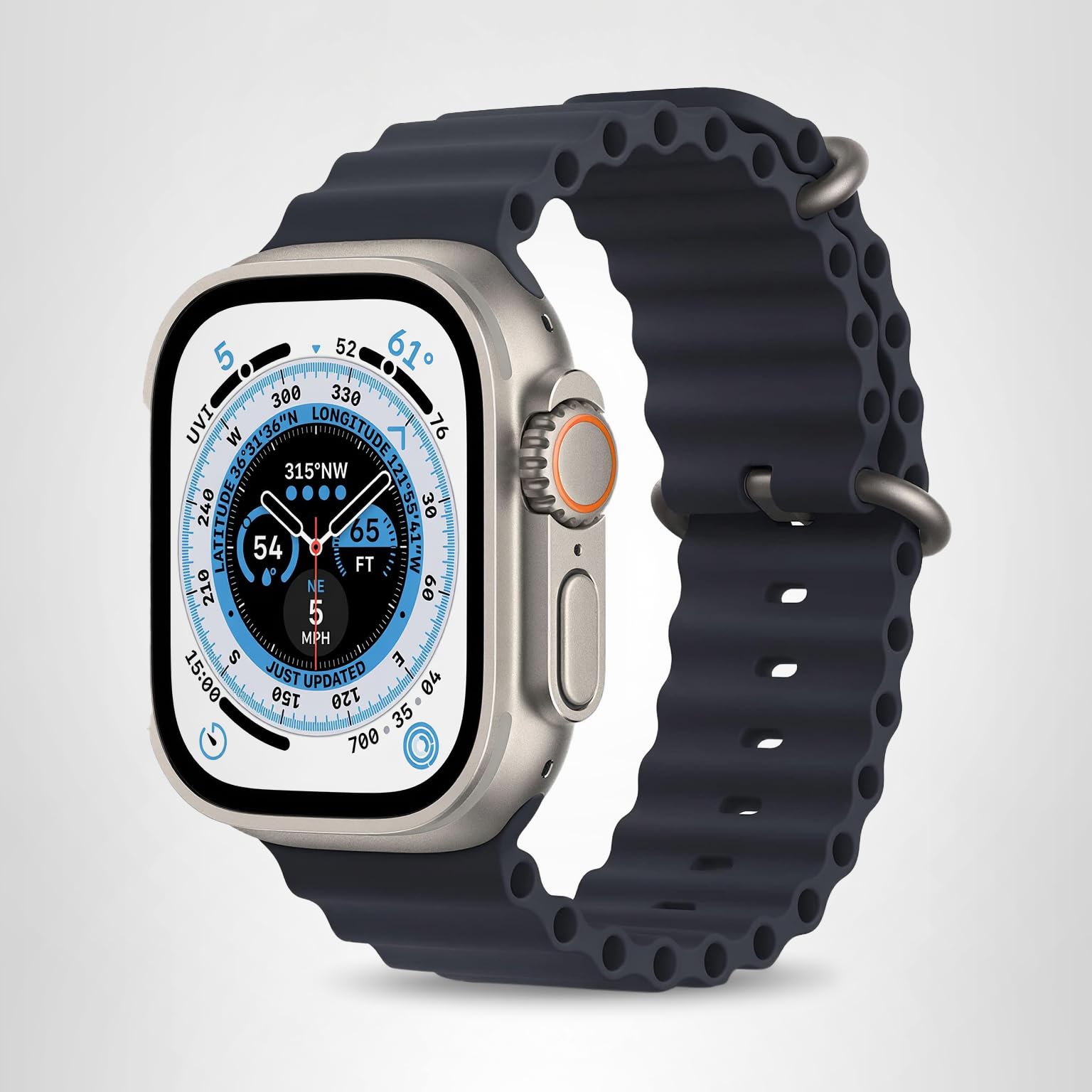 Apple Watch Ultra [GPS + Cellular 49mm] Titanium Case with Midnight Ocean Band, One Size (Renewed Premium)