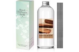 SCENTORINI Reed Diffuser Oil Refill, 16.9oz Natural Sandalwood Scented Essential Oil with 6 Sticks, Long Lasting Home Fragrance for Bathroom, Spa Room Aromatherapy, Hotel, Home & Office Decor