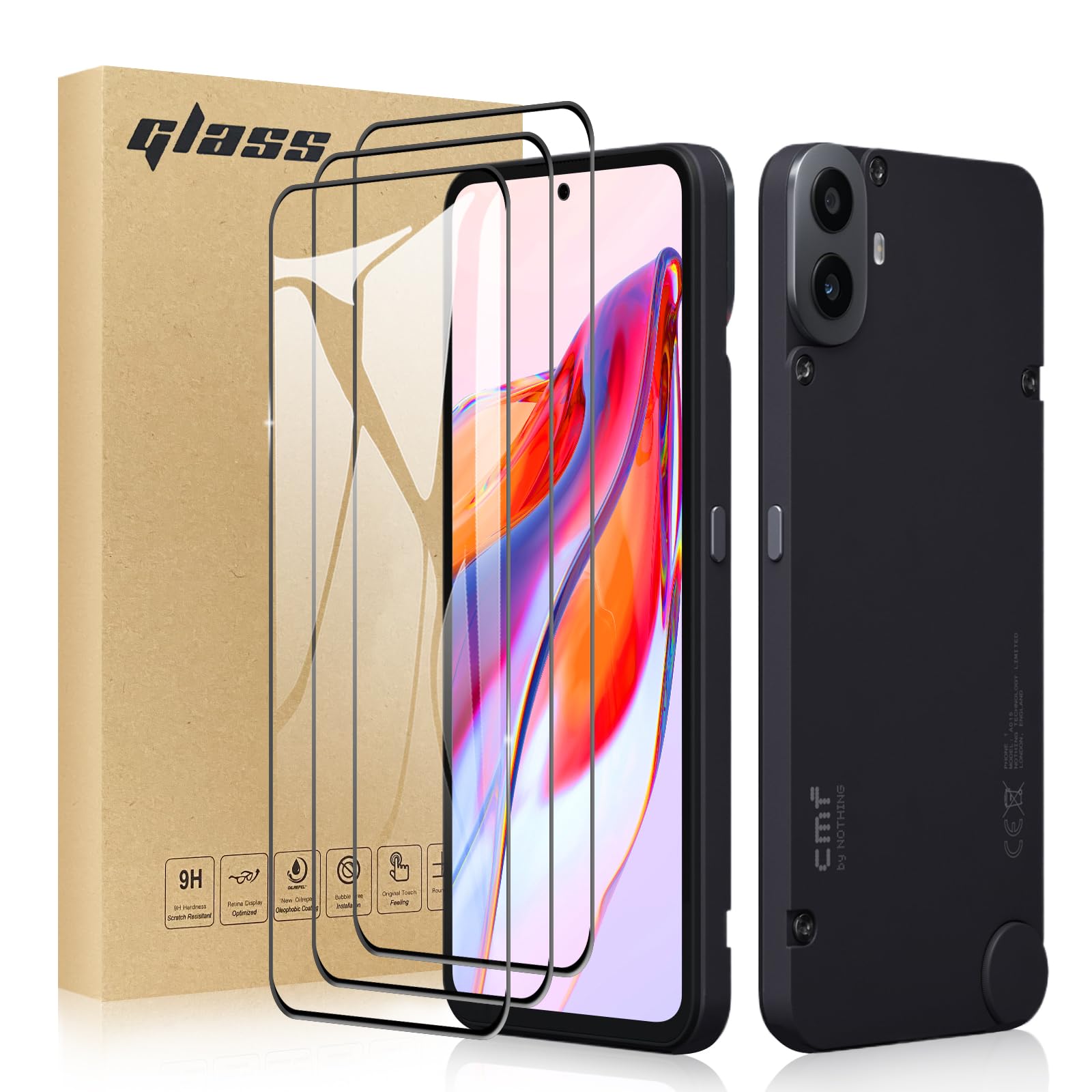 TailTech Screen Protector for CMF Phone 1 Screen Protector CMF Phone 1 Tempered Glass, 3-Pack Full Coverage Tempered Glass for CMF Phone 1, Edge-to-Edge Protection