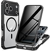 seacosmo for iPhone 17 Pro Max Case, Full Body Bumper with Built-in 9H Tempered Glass Privacy Screen Protector and Camera Lens Protection, Compatible with MagSafe, Shockproof Phone Case, 6.9", Black