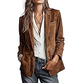 Eynuo Women's Retro Faux Suede Leather Blazer Notched Collar Long Sleeve Suede Jacket Women Work Dressy Business Casual Coat