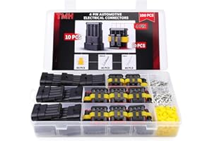TMH 180 Pcs 4 Pin Electrical Connector Kit Automotive Electrical Wire Terminal Connectors Male&Female Pin Automotive for Car Truck Motorcycle Marine Boat