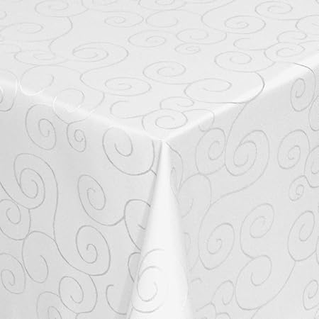 Tischdecke nach Maß Maßgeschneidert Sondergröße Sonderanfertigung Maßanfertigung Übergröße|Ornamente Ranken Design in Weiß | 