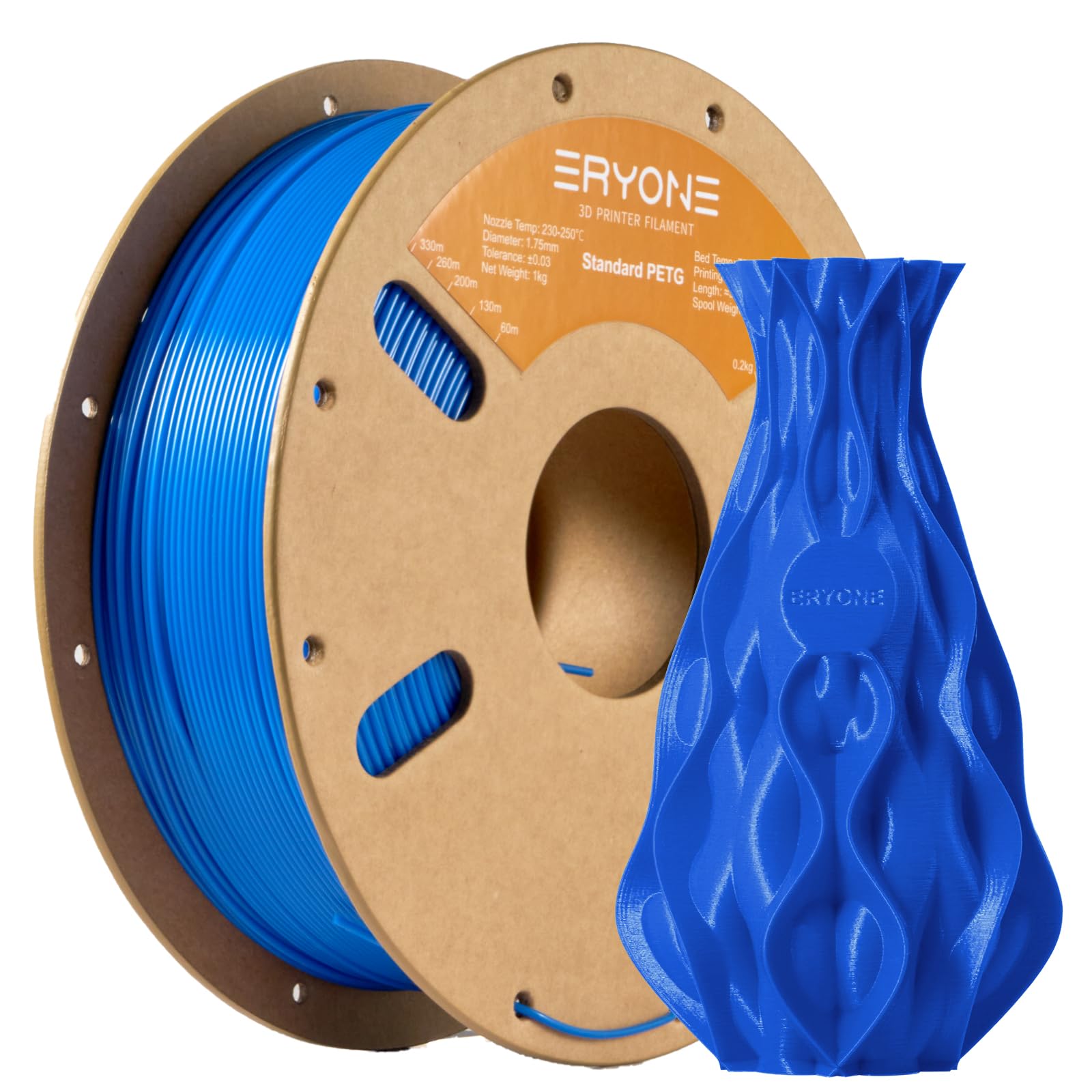 ERYONE PETG Filament 1,75 mm, 3D Printer Filament PETG, +/- 0,03 mm, 1 kg/Spool, Blue S