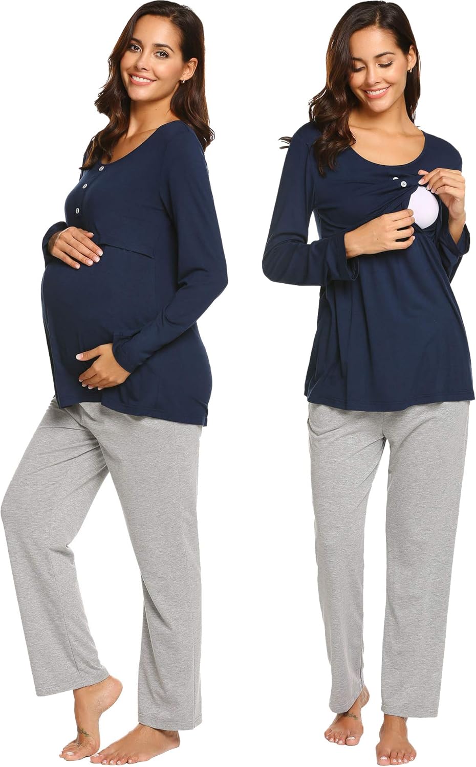 Ekouaer Maternity & Nursing Pajama Set, Long Sleeve Breastfeeding ...