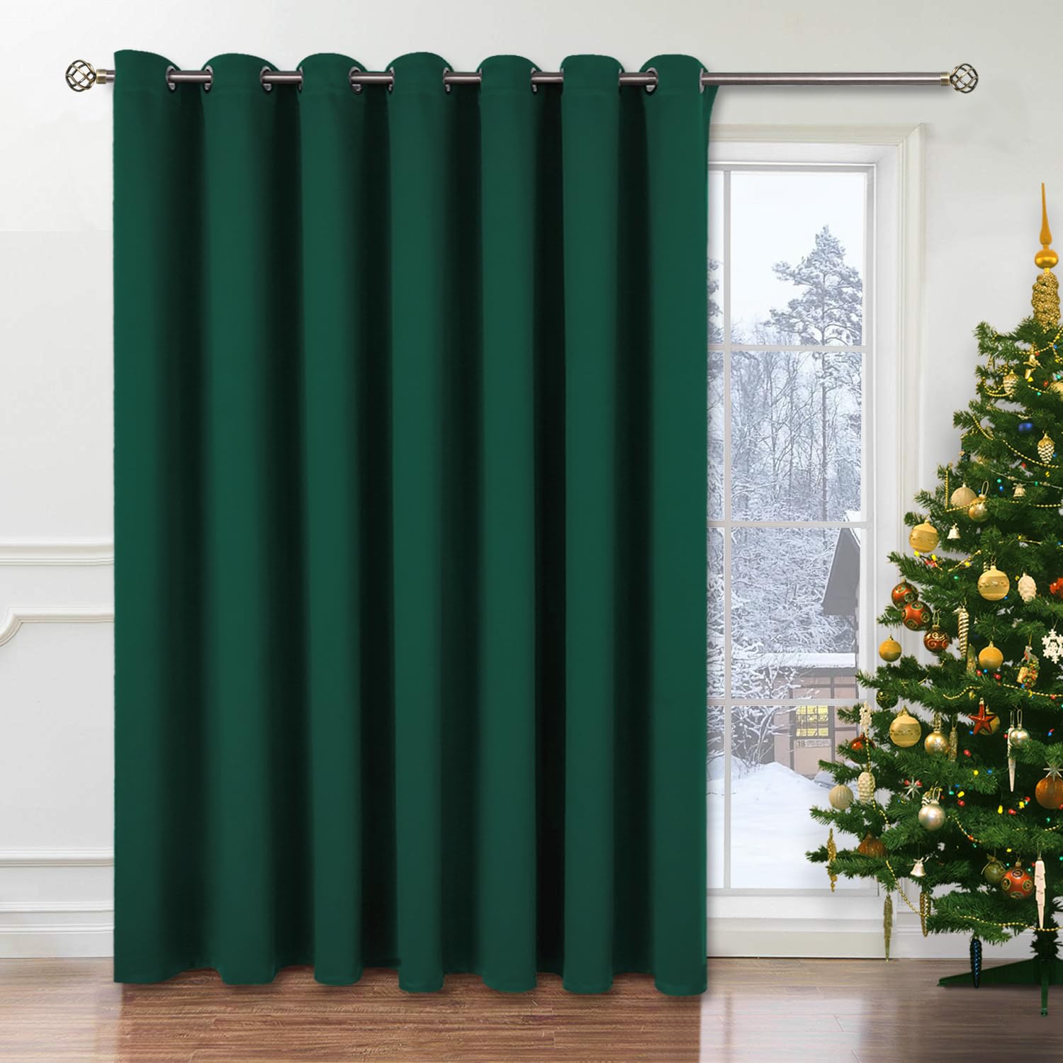 BGment Christmas Green Sliding Door Curtain 120 Inch Long - Wide Room Darkening Room Divider Curtain for Bedroom Privacy Themral Insulated Grommet Room Separator Curtain, 1 Panel, 100 X 120 Image