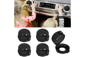 HUGGFUL Oven Knob Covers for Child Safety 5 Pack, Black Stove Knob Safety Covers & Gas Stove Locks, Heat-Resistant Adhesive, Double-Key Baby Proof Covers for Gas/Electric Burners,Childproof Protector for Kids