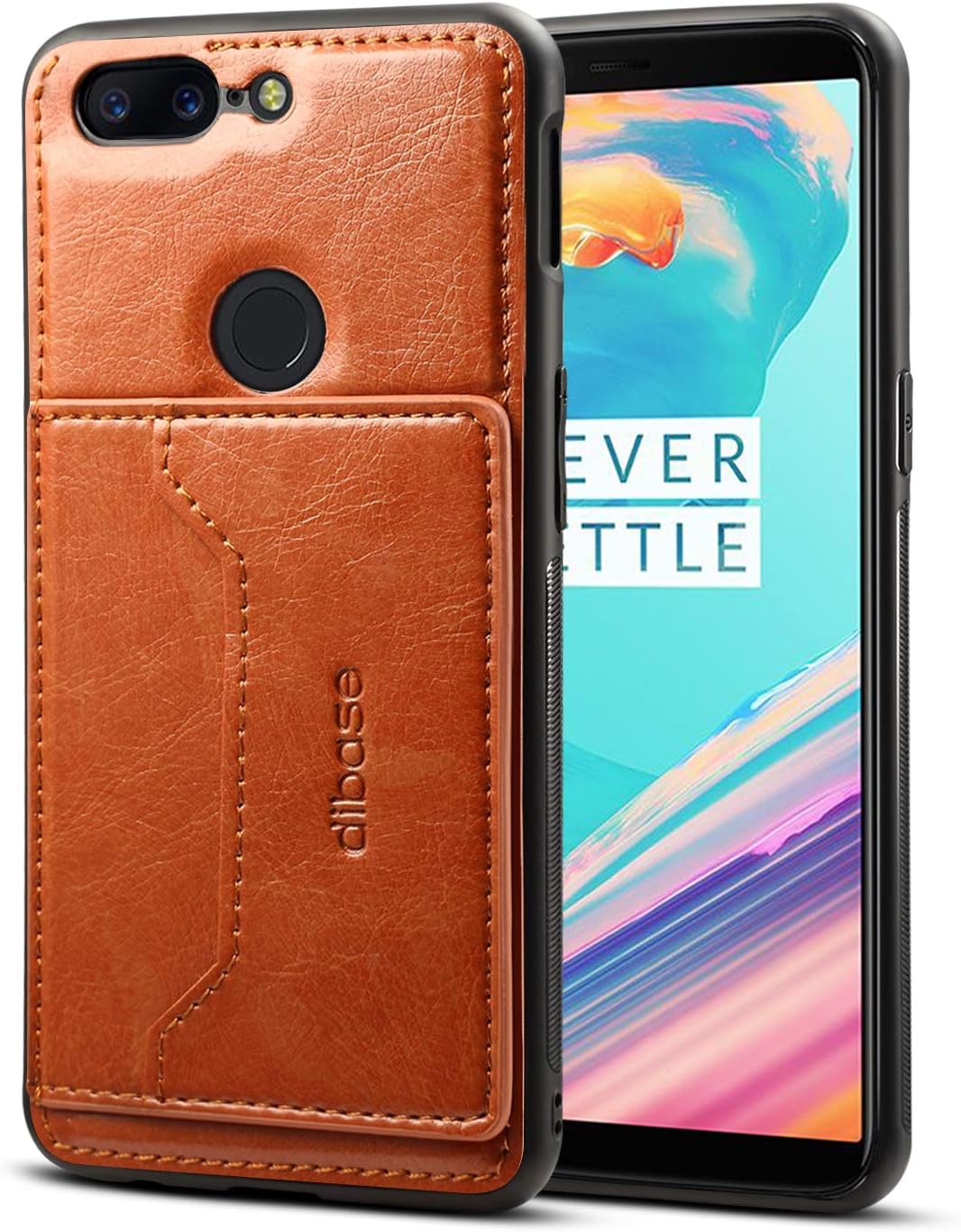 OnePlus 5T Case, Slim Fit Magnetic Back Flip Stand Card Holder Wallet PU Leather Hybrid TPU Full Frame Shock Absorption Protective Cover Case for OnePlus 5T (Brown)