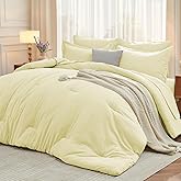 MUXHOMO 7 Pieces King Comforter Set, Soft Bed in a Bag King Size, All Season Bedding Set with Comforter, Flat Sheet, Fitted Sheet, Pillowcases & Shams, Cream Yellow