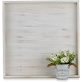 Hanobe Square Large Ottoman Tray: Extra Large Serving Wooden Trays Rustic Decorative Tray for Ottoman Coffee Table with Handles for Living Room White