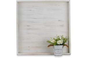 Hanobe Square Large Ottoman Tray: Extra Large Serving Wooden Trays Rustic Decorative Tray for Ottoman Coffee Table with Handl