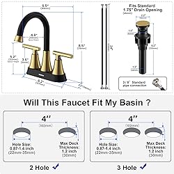 Bathroom Faucets for Sink 3 Hole, Hurran 4 inch