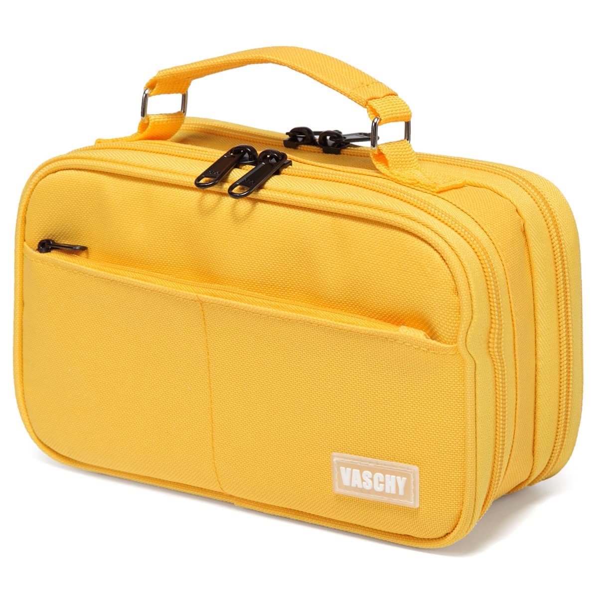 VASCHY Pencil Case, Large Pencil Pouch with Multi-compartments for School, Work, Office Portable Pencil Cases for Adults, Girls and Boys with Top Handle Zippered Stationary Organiser, Yellow
