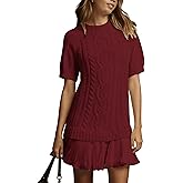 Yidarer Women's Cable Knit Sweater Dress Short Sleeve Patchwork Dress Pleated Hem Twofer Style Casual Daily Wear