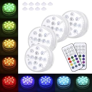 Tomshin RGBW 13LED Tauchlicht mit 2 RF-Fernbedienungssaugnäpfen IP68 Wasserdichte Unterwasserlampe für Gartenschwimmbad Teichbrunnen Hochzeitsfeier Dekoration 4Pack