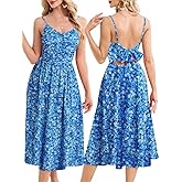 Women Floral Maxi Dress Boho Maxi Spaghetti with Pockets Bow Tie Backless Summer Casual Beach Vacation Sundresses