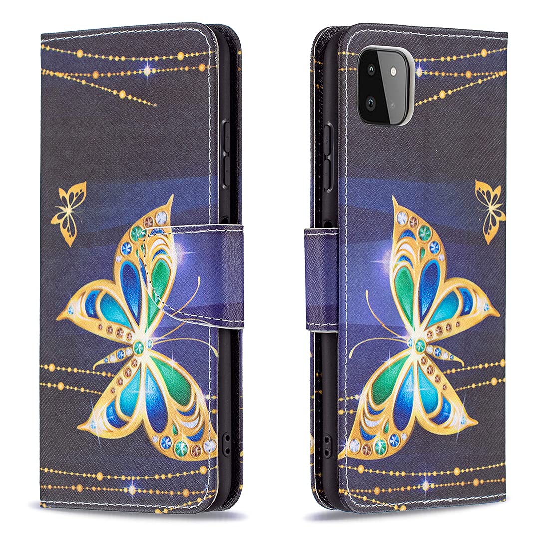 Thoankj Samsung A22 5G Phone Case, Flip Shockproof PU Leather Wallet Cases with Stand Magnetic Card Holder Gel TPU Silicone Bumper Folio Slim Protective Cover for Samsung Galaxy A22 5G Gold Butterfly — image 1