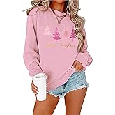 Tewmeu Christmas Sweaters for Women Embroidered Crewneck Pullover Holiday Party Top Merry Christmas Sweatshirts Women