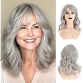 Sallcks Short Grey Bob Wig for White Women Shoudler Length Natural Wavy Bob Wig Heat Resistant Synthetic Hair Wig for Daily Party