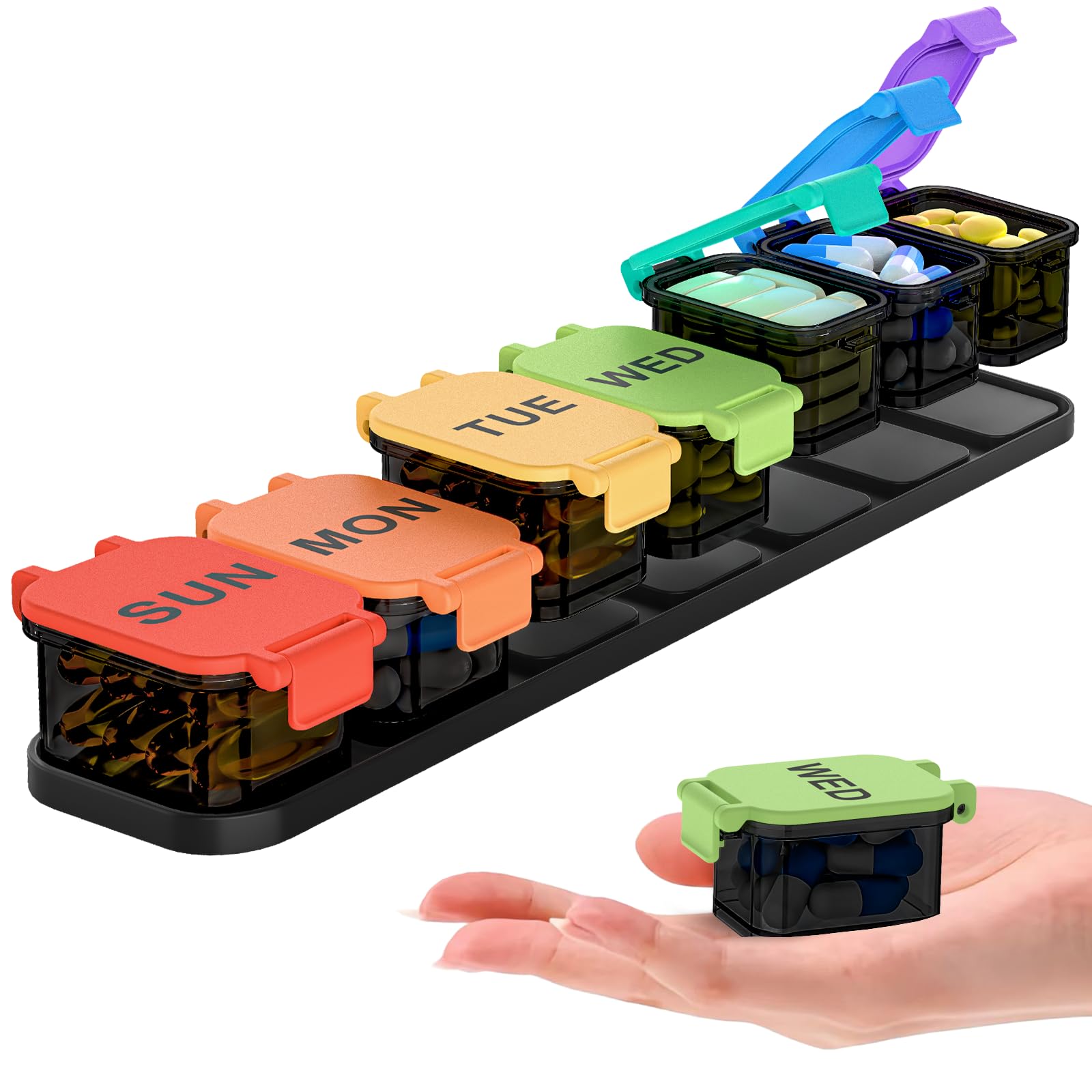 Photo 1 of Extra Large Weekly Pill Organizer - Waterproof 7-Day Pill Box, Portable Vitamin & Supplement Case, Easy to Open Design, Ideal for Travel and Daily Medication Management