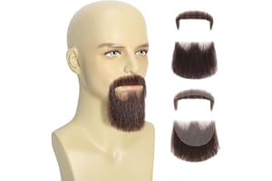 Parceria Fake Mustache Realistic Beard, Human Hair Full Hand Tied Lace Invisible Facial Hair, Natural Looking Fake Beard Goatee for Men's Cosplay, Halloween Costumes (Brown)