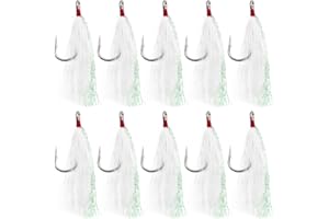 JSHANMEI Fishing Bucktail Teasers Hooks Saltwater Bottom Fishing Rigs Hook Bucktail Mylar Flash Teasers for Snapper Catfish Cod Flounder Hi-Lo Rigs