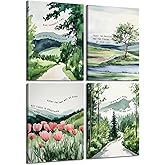 ONEOLTN Boho Forest Floral Mental Health Posters Prints 8x10in Set of 4, Wildflower Wall Art Prints Decor for Therapist Therapy Office Classroom Nursery Playroom Bedroom, Bohemian Wall Pictures