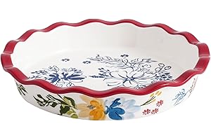 Sagoskat Pie Pan Ceramic Pie Plate, 9 inch Deep Dish Pie Pans, Nonstick Pie Pans for Baking, Red Floral Pie Dish for Kitchen