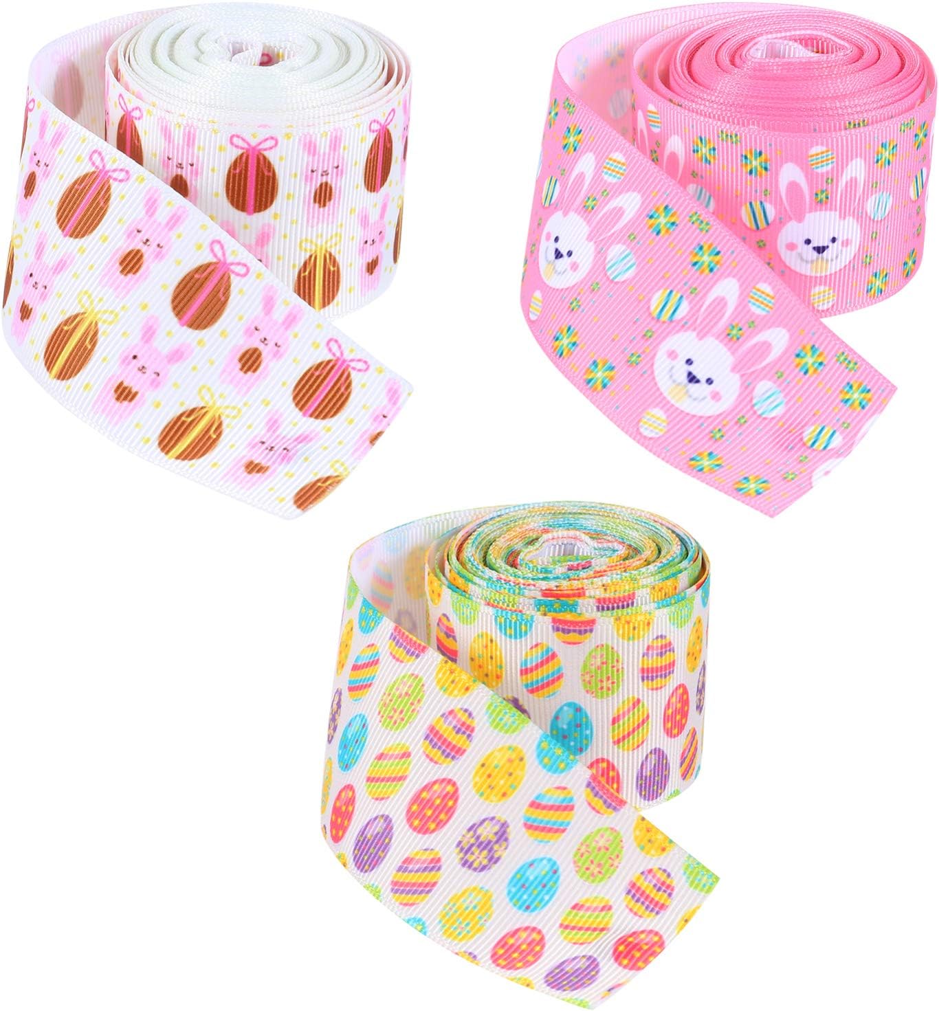 ARTIBETTER 3 Rolls Easter Ribbon Bunny Egg Ribbon Gift Package Ribbon