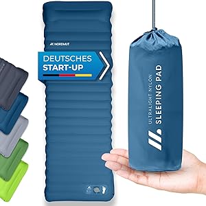 NORDMUT® Isomatte Schnellaufblasend mit integrierter Fußpumpe 10 cm - Isomatte Camping mit kleinem Packmaß - Outdoor Matratze für müheloses aufpumpen - Camping Matratze ultra komfortabel