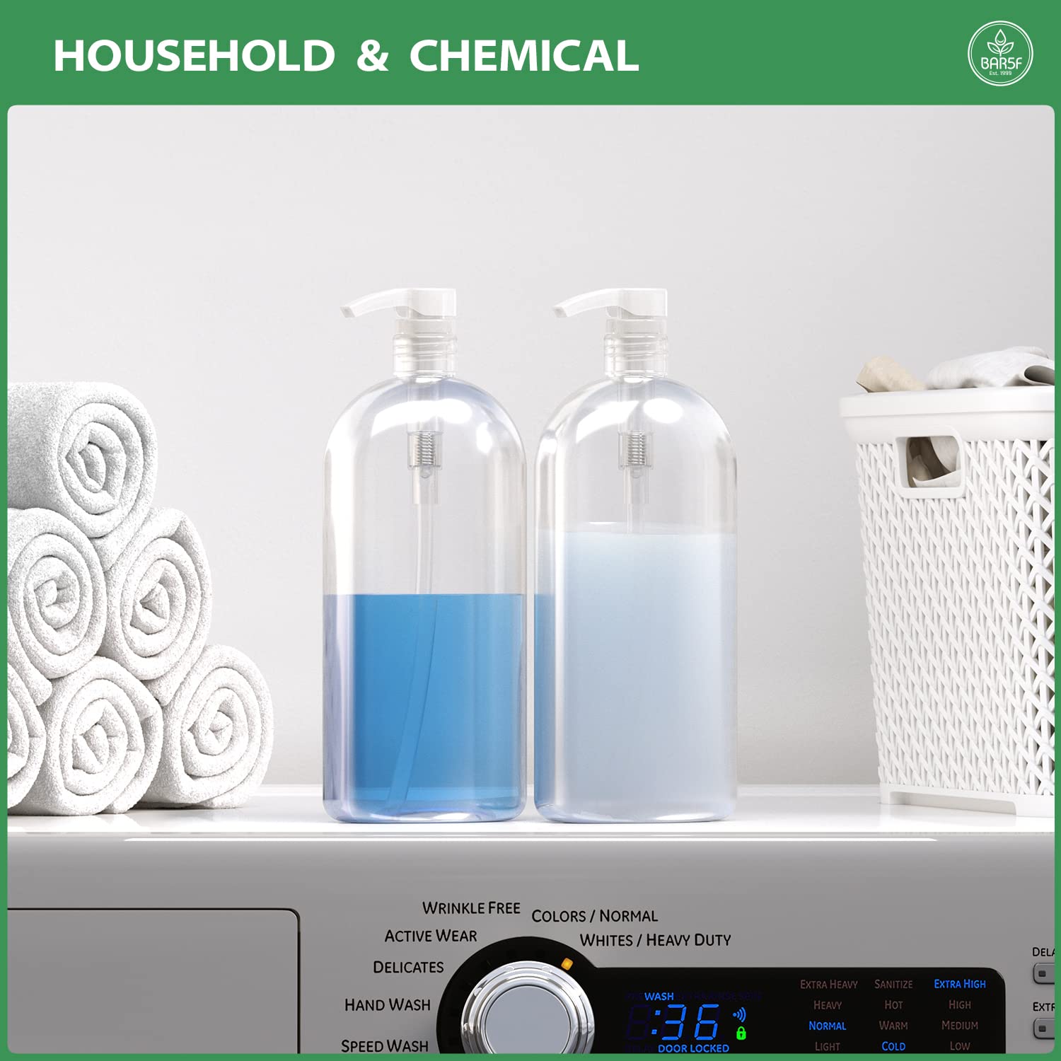 Bar5F Empty Shampoo Bottles with Pumps Dispenser 32 oz (1 Liter) Leak-Proof Large Empty Refillable BPA-Free 2-Pack