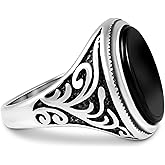 Men’s Stainless Steel Ring with Black Agate Stone – Statement Rings for Men | Durable Mens Jewelry, Anillos para Hombre, Fashion Pinky Ring
