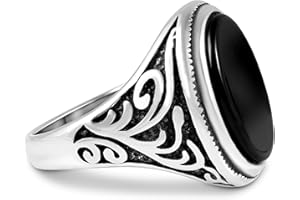 CHIMODA Men’s Stainless Steel Ring with Black Agate Stone – Statement Rings for Men | Durable Mens Jewelry, Anillos para Hombre, Fashion Pinky Ring