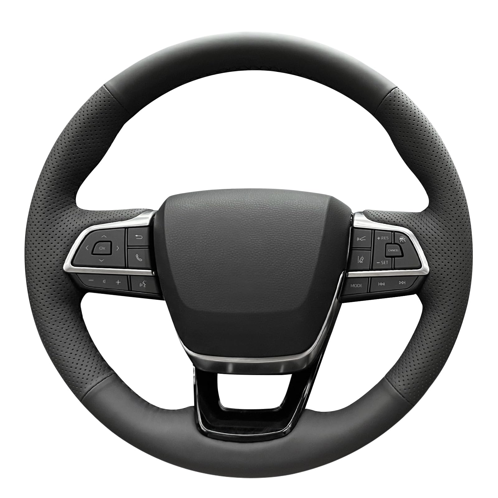 Photo 1 of MEWANT Steering Wheel Cover Compatible with Toyota Highlander 2020-2024 / Grand Highlander 2024 / Sienna 2021-2024 Black Leather Hand-Stitched Steering Wheel Wrap