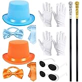 APUDWN 12 PCS Halloween Orange and Blue Costume for Women Adult with Hats, Ties, Bow Ties, Gloves, Glasses, and Staffs, Classic Duo Cosplay Outfit for Party, School Events, Group or Couple Dress Up