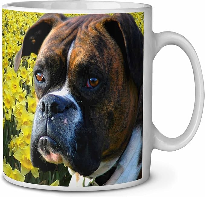 BoxerHund mit Narzissen Kaffeetasse Geburtstag/Weihnachtsgeschenk