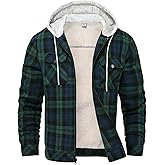 Rdruko Men's Flannel Plaid Shirt Jacket with Hood Sherpa Lined Zip Up Winter Warm Coats