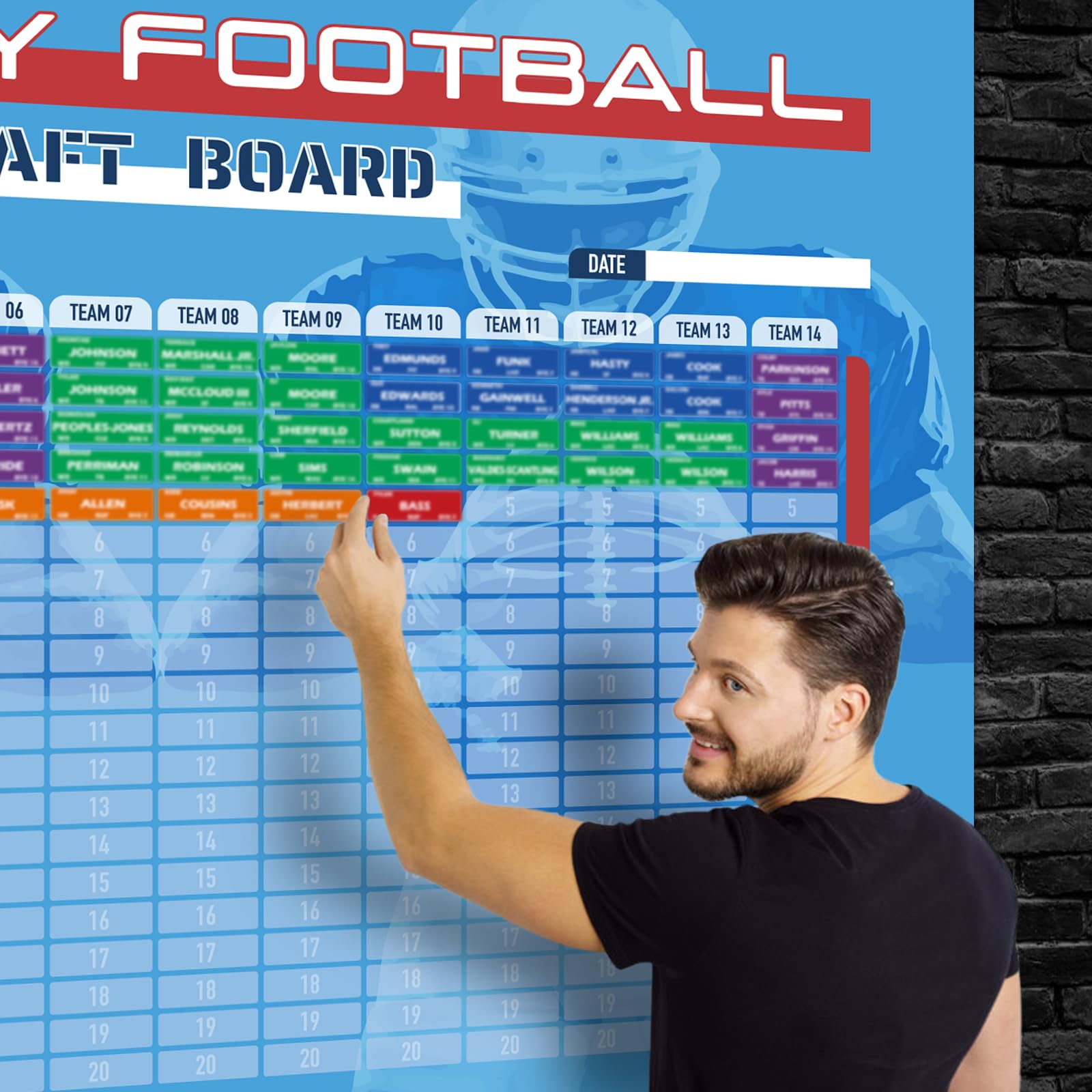 Photo 1 of Fantasy Football Draft Board 2025-2026 Season - 5.3 x 3.7 Feet Large Board Kit - Up to 14 Teams 20 Rounds 500+ Player Stickers