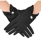 Lusofie Short Satin Gloves With Pearly Wrist Length - 1920s Women's Formal Opera Wedding Bridal Gloves for Gown and Tea Party