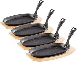 Tornwald-Schmiede Servierpfännchen: 4 Profi-Servierpfannen, Gusseisen, mit Untersetzer, 24x14x2,2 cm, 820g (Servierpfännchen Gusseisen)