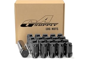 GAsupply 20pcs Black 12x1.5 Lug Nuts, Closed End Acorn Spline Tuner Lug Nuts 1.38" Tall Conical/Cone Seat for Aftermarket Whe
