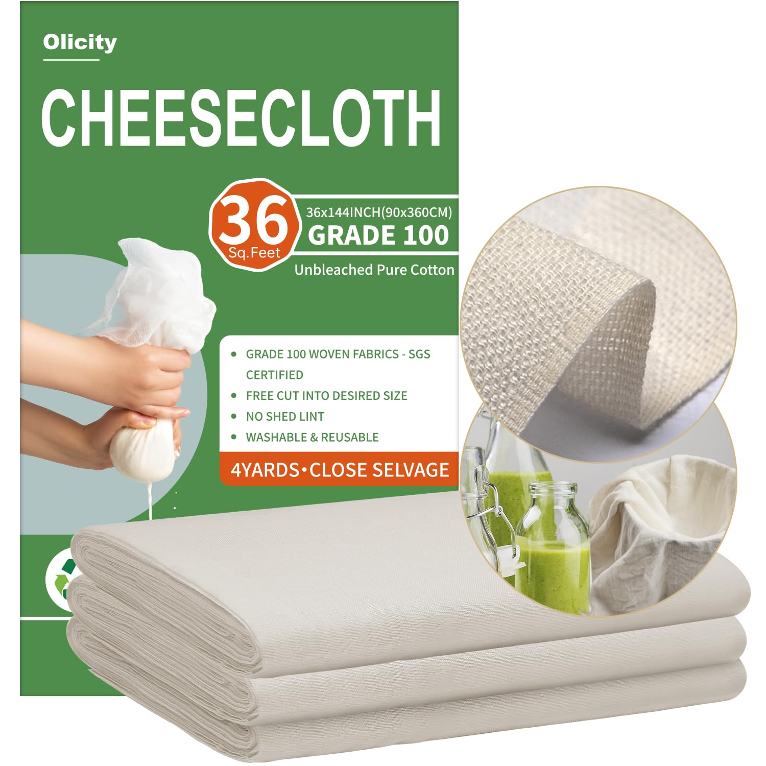 Olicity Cheese Cloths, Grade 100, 36 Sq