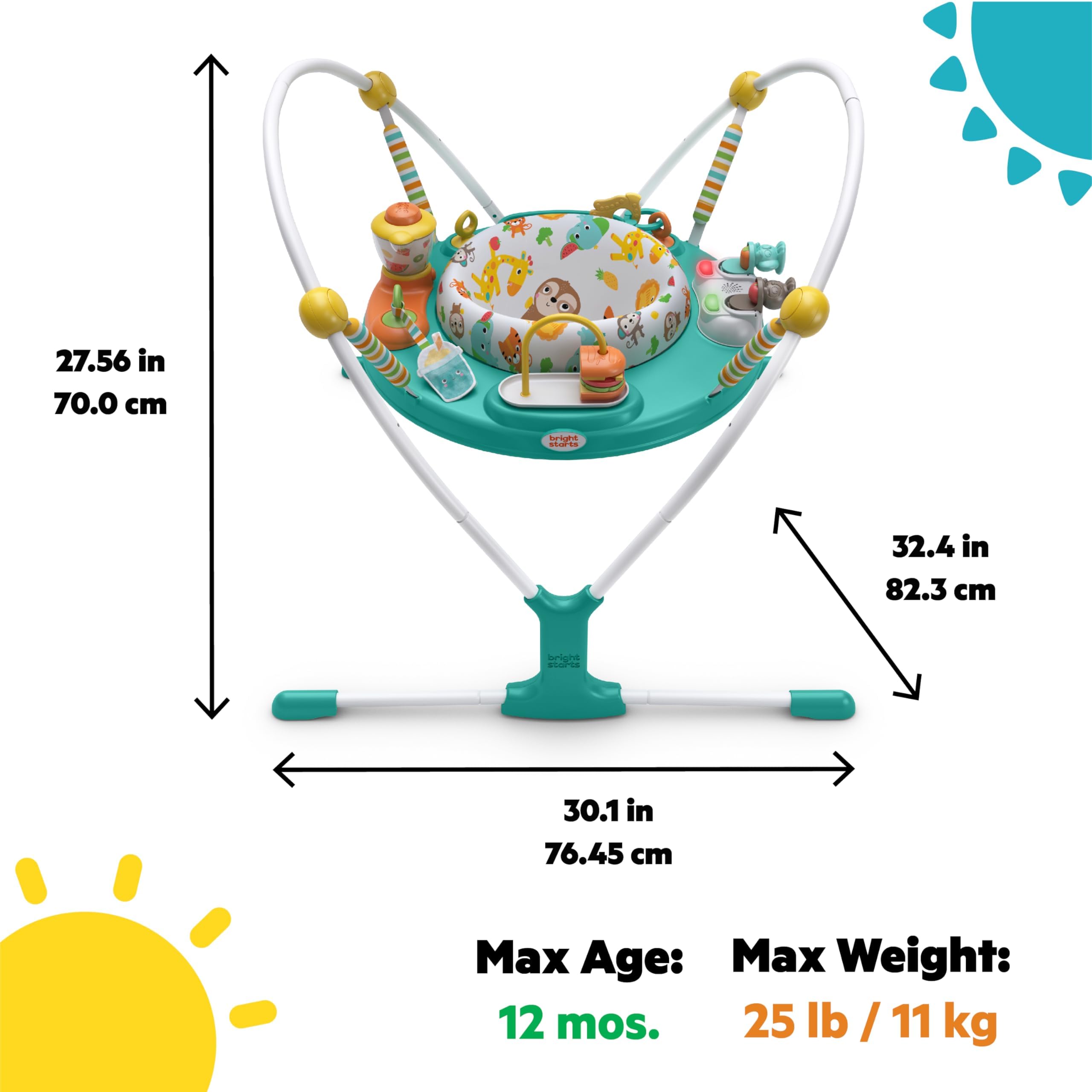 Bright Starts Cooking Up Fun Baby Activity Jumper with Music and Lights, Kitchen Role Play Toys, Unisex, 6 Months+, Up to 25 lbs