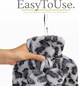 Qomfor 1.8L Hot Water Bottle with Cover Leopard Violet Grey UK view 4